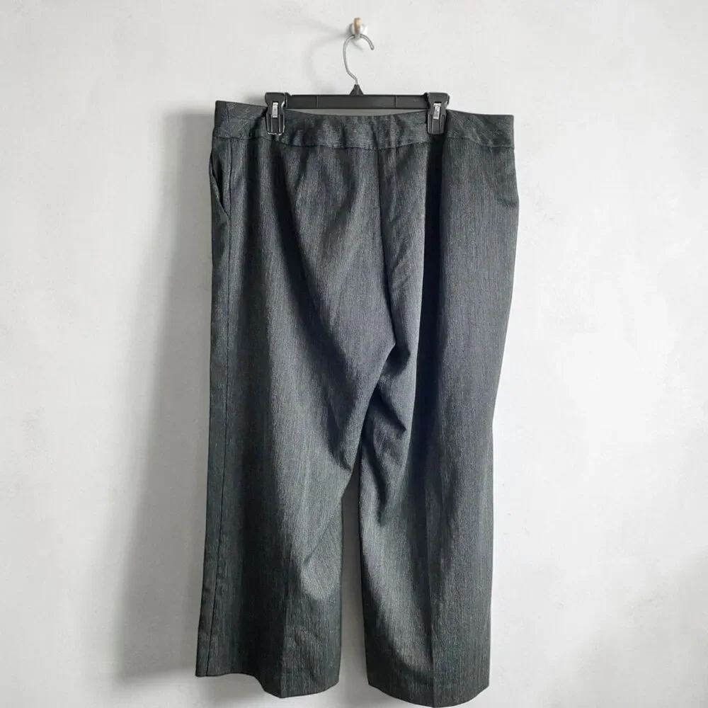 Dressbarn Women 18W Charcoal Grey Crosshatch Dress Slacks Wide Leg Trousers Work